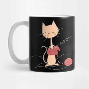 Orange Knitting Cat - Black Mug